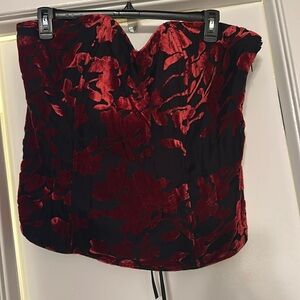 Ashley Stewart NWT red and black crushed velvet look corset with tie back